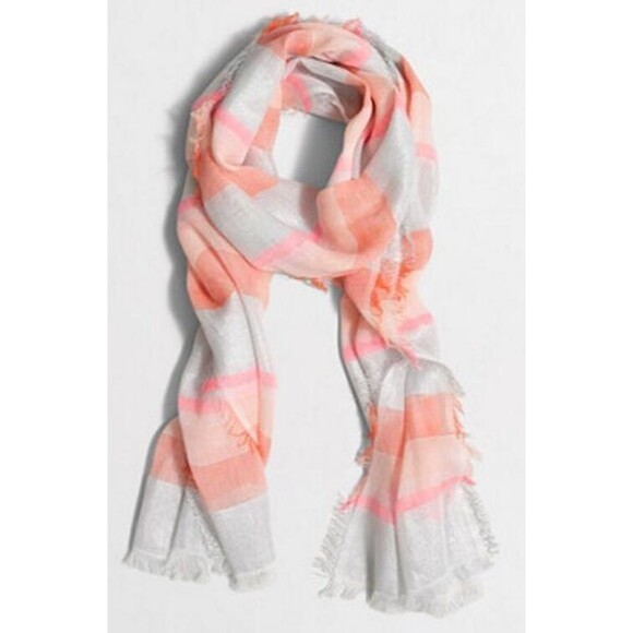 J. Crew NEW Womens Multistripe Lurex Scarf with Fringe Neon Dahlia 72" x 27" NWT - Picture 1 of 1